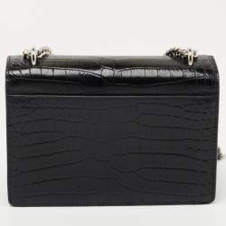 Saint Laurent Black Croc Embossed Leather Sunset Wallet On Chain