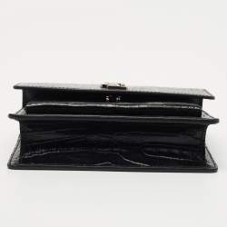 Saint Laurent Black Croc Embossed Leather Sunset Wallet On Chain