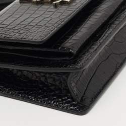 Saint Laurent Black Croc Embossed Leather Sunset Wallet On Chain