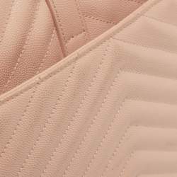 Pre Owned Saint Laurent Light Pink Matelassé Leather Large Cassandre Flap Bag