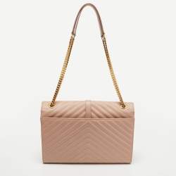 Pre Owned Saint Laurent Light Pink Matelassé Leather Large Cassandre Flap Bag