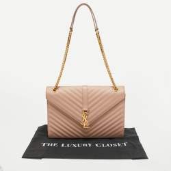 Pre Owned Saint Laurent Light Pink Matelassé Leather Large Cassandre Flap Bag