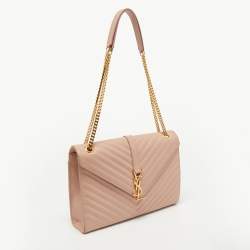 Pre Owned Saint Laurent Light Pink Matelassé Leather Large Cassandre Flap Bag