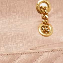 Pre Owned Saint Laurent Light Pink Matelassé Leather Large Cassandre Flap Bag