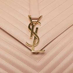 Pre Owned Saint Laurent Light Pink Matelassé Leather Large Cassandre Flap Bag