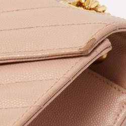 Pre Owned Saint Laurent Light Pink Matelassé Leather Large Cassandre Flap Bag