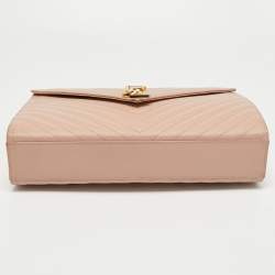 Pre Owned Saint Laurent Light Pink Matelassé Leather Large Cassandre Flap Bag