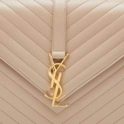 Saint Laurent Beige Matelassé Leather Large Monogram Envelope Shoulder Bag