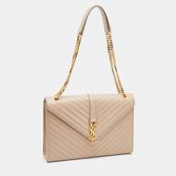 Saint Laurent Beige Matelassé Leather Large Monogram Envelope Shoulder Bag