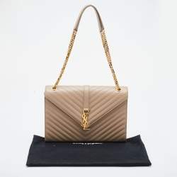Saint Laurent Beige Matelassé Leather Large Monogram Envelope Shoulder Bag