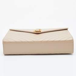 Saint Laurent Beige Matelassé Leather Large Monogram Envelope Shoulder Bag