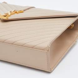 Saint Laurent Beige Matelassé Leather Large Monogram Envelope Shoulder Bag