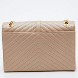 Saint Laurent Beige Matelassé Leather Large Monogram Envelope Shoulder Bag