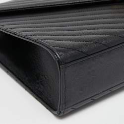 Pre Owned Saint Laurent Black Matelasse Leather Large Cassandre Flap Shoulder Bag