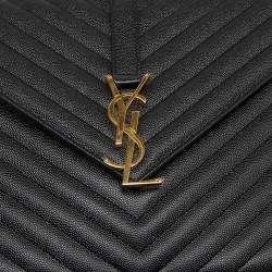 Pre Owned Saint Laurent Black Matelasse Leather Large Cassandre Flap Shoulder Bag