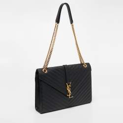 Pre Owned Saint Laurent Black Matelasse Leather Large Cassandre Flap Shoulder Bag