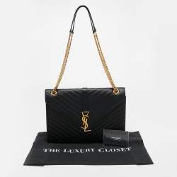 Pre Owned Saint Laurent Black Matelasse Leather Large Cassandre Flap Shoulder Bag