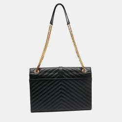 Pre Owned Saint Laurent Black Matelasse Leather Large Cassandre Flap Shoulder Bag