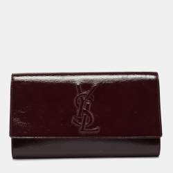 Pre Owned Yves Saint Laurent Burgundy Patent Leather Belle De Jour Flap Clutch