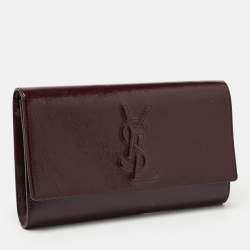 Pre Owned Yves Saint Laurent Burgundy Patent Leather Belle De Jour Flap Clutch