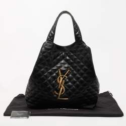 Pre Owned Saint Laurent Black Matelassé Leather Maxi Icare Shopper Tote