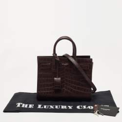 Pre Owned Saint Laurent Burgundy Croc Embossed Leather Nano Classic Sac De Jour Tote
