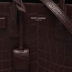 Pre Owned Saint Laurent Burgundy Croc Embossed Leather Nano Classic Sac De Jour Tote