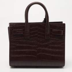 Pre Owned Saint Laurent Burgundy Croc Embossed Leather Nano Classic Sac De Jour Tote
