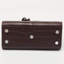 Pre Owned Saint Laurent Burgundy Croc Embossed Leather Nano Classic Sac De Jour Tote