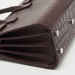 Pre Owned Saint Laurent Burgundy Croc Embossed Leather Nano Classic Sac De Jour Tote