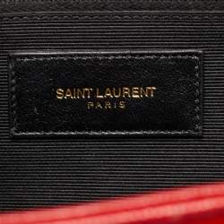 Saint Laurent Red Matelassé Leather Large Monogram Envelope Shoulder Bag