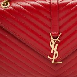 Saint Laurent Red Matelassé Leather Large Monogram Envelope Shoulder Bag