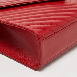Saint Laurent Red Matelassé Leather Large Monogram Envelope Shoulder Bag
