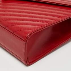 Saint Laurent Red Matelassé Leather Large Monogram Envelope Shoulder Bag