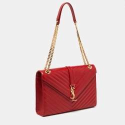 Saint Laurent Red Matelassé Leather Large Monogram Envelope Shoulder Bag