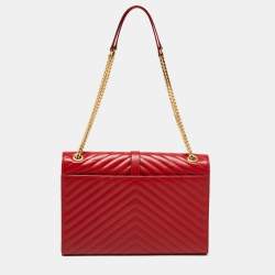Saint Laurent Red Matelassé Leather Large Monogram Envelope Shoulder Bag