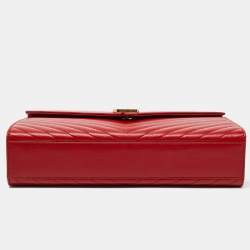 Saint Laurent Red Matelassé Leather Large Monogram Envelope Shoulder Bag