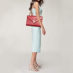 Saint Laurent Red Matelassé Leather Large Monogram Envelope Shoulder Bag
