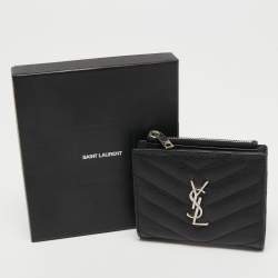 Saint Laurent Matelassé Leather Cassandre Zip Compact Wallet
