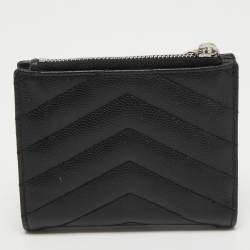 Saint Laurent Matelassé Leather Cassandre Zip Compact Wallet