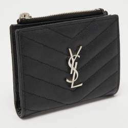 Saint Laurent Matelassé Leather Cassandre Zip Compact Wallet