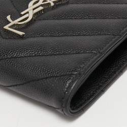 Saint Laurent Matelassé Leather Cassandre Zip Compact Wallet