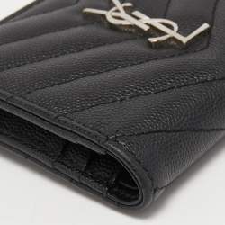Saint Laurent Matelassé Leather Cassandre Zip Compact Wallet