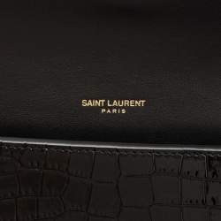 Saint Laurent Black Croc Embossed Leather Uptown Wallet on Chain