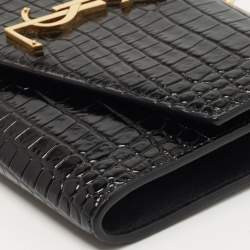 Saint Laurent Black Croc Embossed Leather Uptown Wallet on Chain