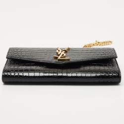 Saint Laurent Black Croc Embossed Leather Uptown Wallet on Chain