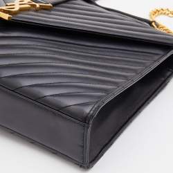 Saint Laurent Black Matelasse Leather Large Monogram Envelope Shoulder Bag