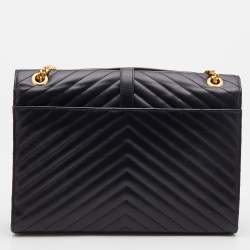 Saint Laurent Black Matelasse Leather Large Monogram Envelope Shoulder Bag
