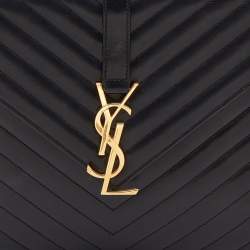 Saint Laurent Black Matelasse Leather Large Monogram Envelope Shoulder Bag