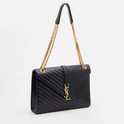 Saint Laurent Black Matelasse Leather Large Monogram Envelope Shoulder Bag
